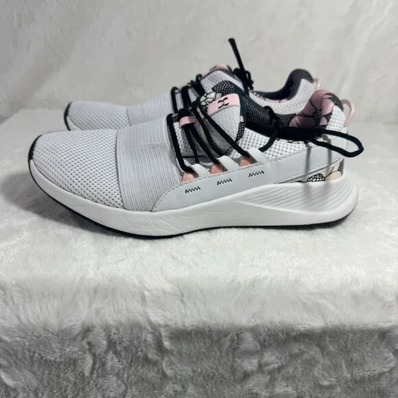 Under Armour Womens White & Pink Athletic Running Shoes Charged Breathe FN Print - Picture 6 of 8